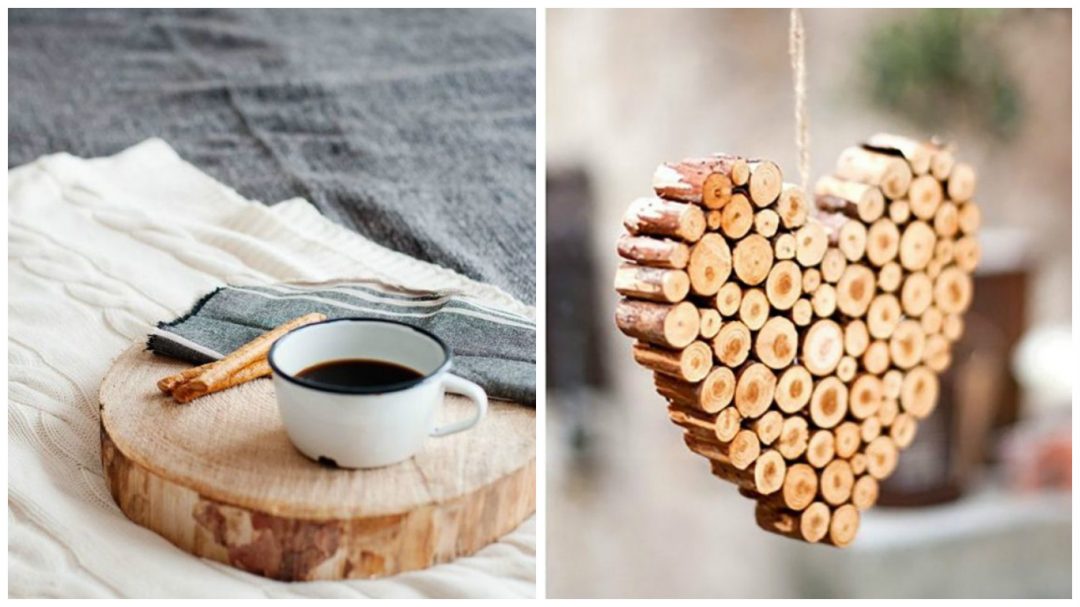 petit dej au lit plateau en rondin de bois façon bohème - coeur a suspendre rondin de bois