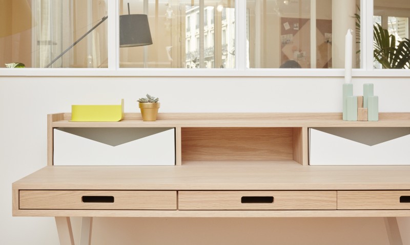 Bureau origami design scandinave bois et blanc